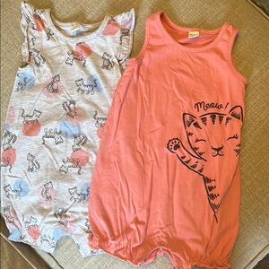 Kids Romper Set - Pink and Gray Cat Design